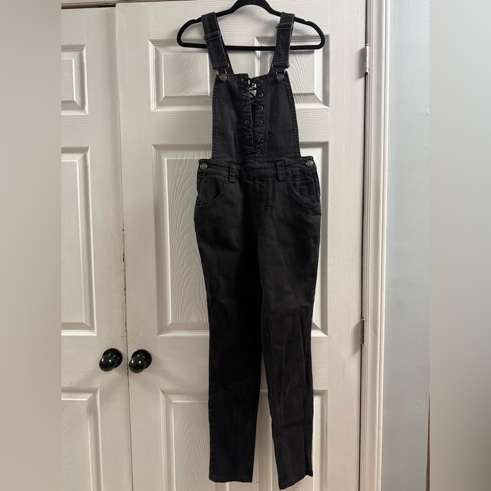 Harley-Davidson Overalls Womens 29 Black Lace Corset Bib Slim Fit Faded - Picture 3 of 15